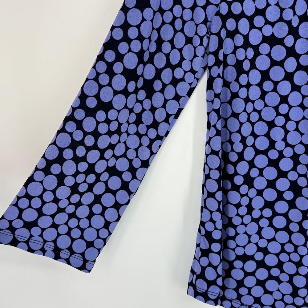 Susan Graver Womens XXS Pullover Knit Top Navy Blue Periwinkle Dot Print Long Sl - Picture 7 of 9